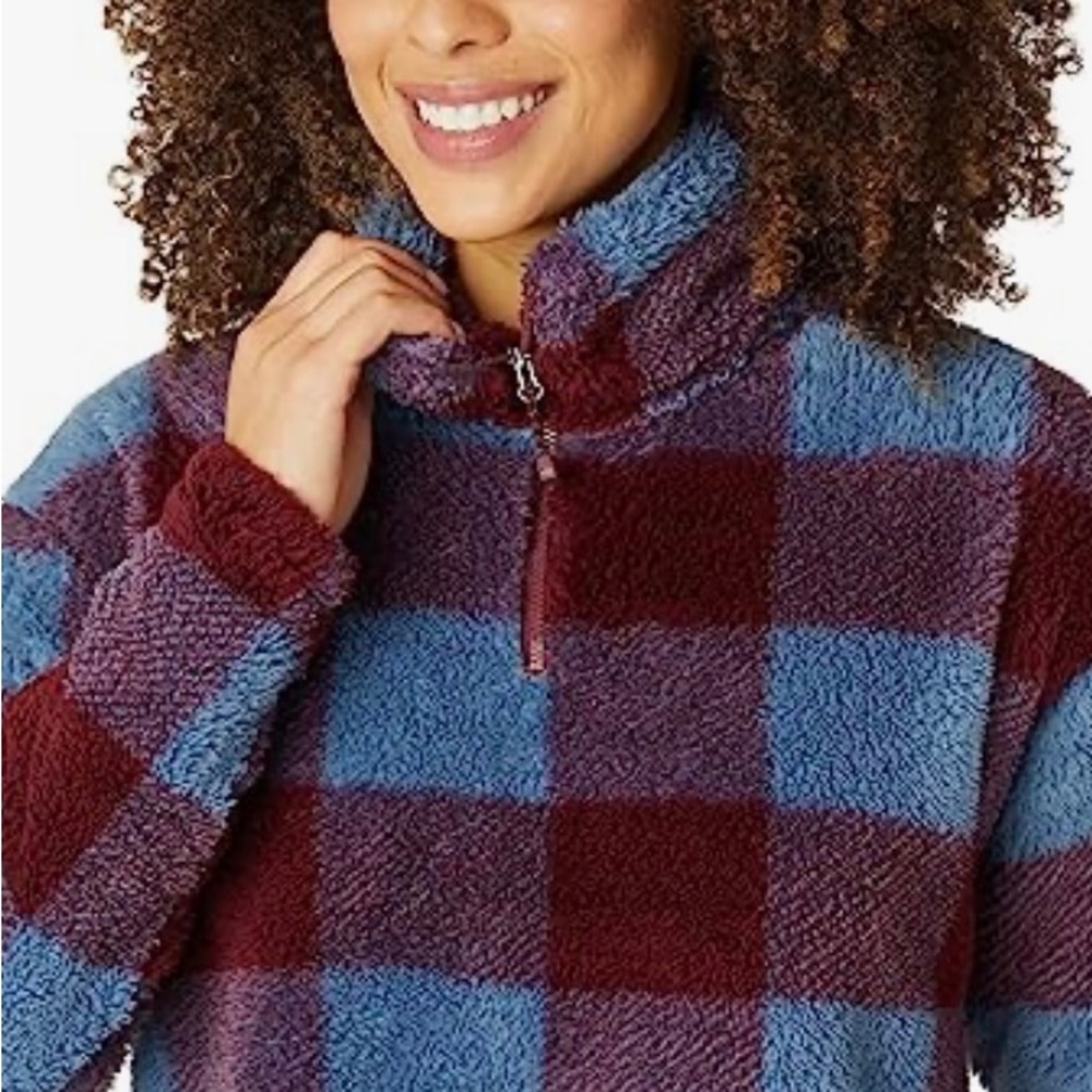 Eddie Bauer plush 1/4 zip with pocket - purple and blue. New with tags, size: L
